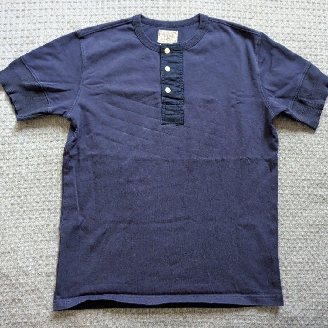 Bronson Shirt Men Large Blue Henley Short Sleeve Cotton Jersey Rib Cuff Tee Slim