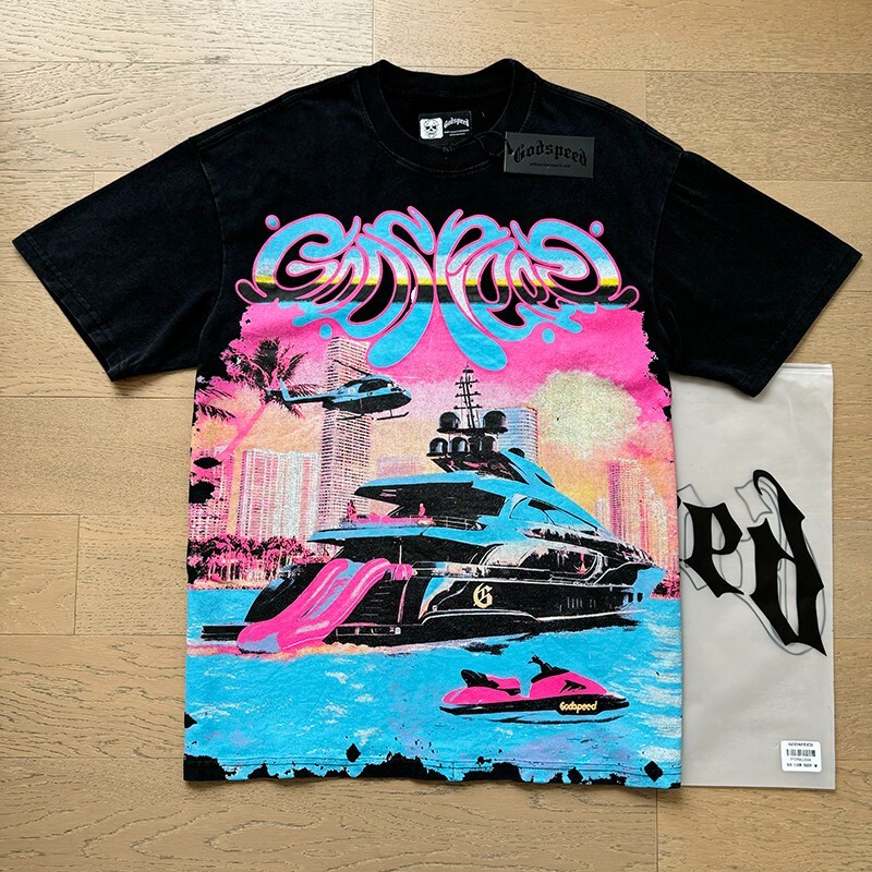 NEW Godspeed Sunset Beach Yacht print Tee Mens Short sleeved T-shirt gallery