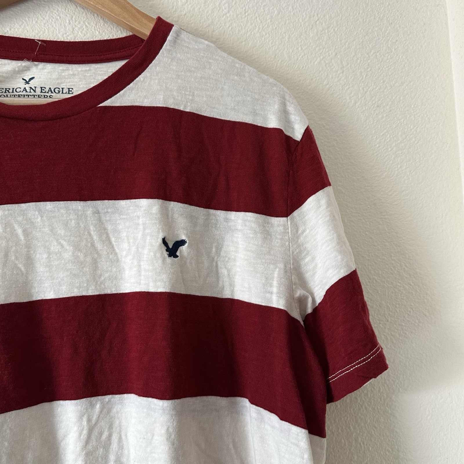American Eagle Tee L Red White Rugby Block Stripe Eagle Logo Cotton Skater Tee gallery