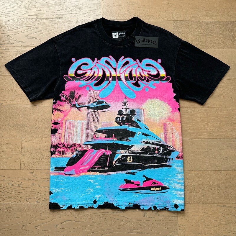 NEW Godspeed Sunset Beach Yacht print Tee Mens Short sleeved T-shirt gallery