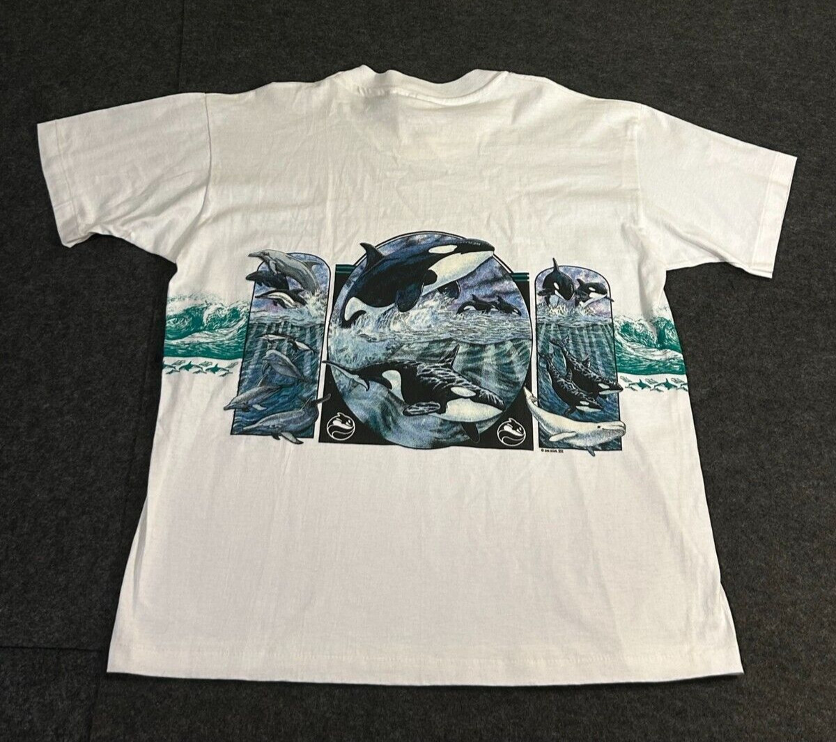 Vintage Sea World San Segal XCII Orca Shamu Dolphin White SS Shirt Large NWT gallery