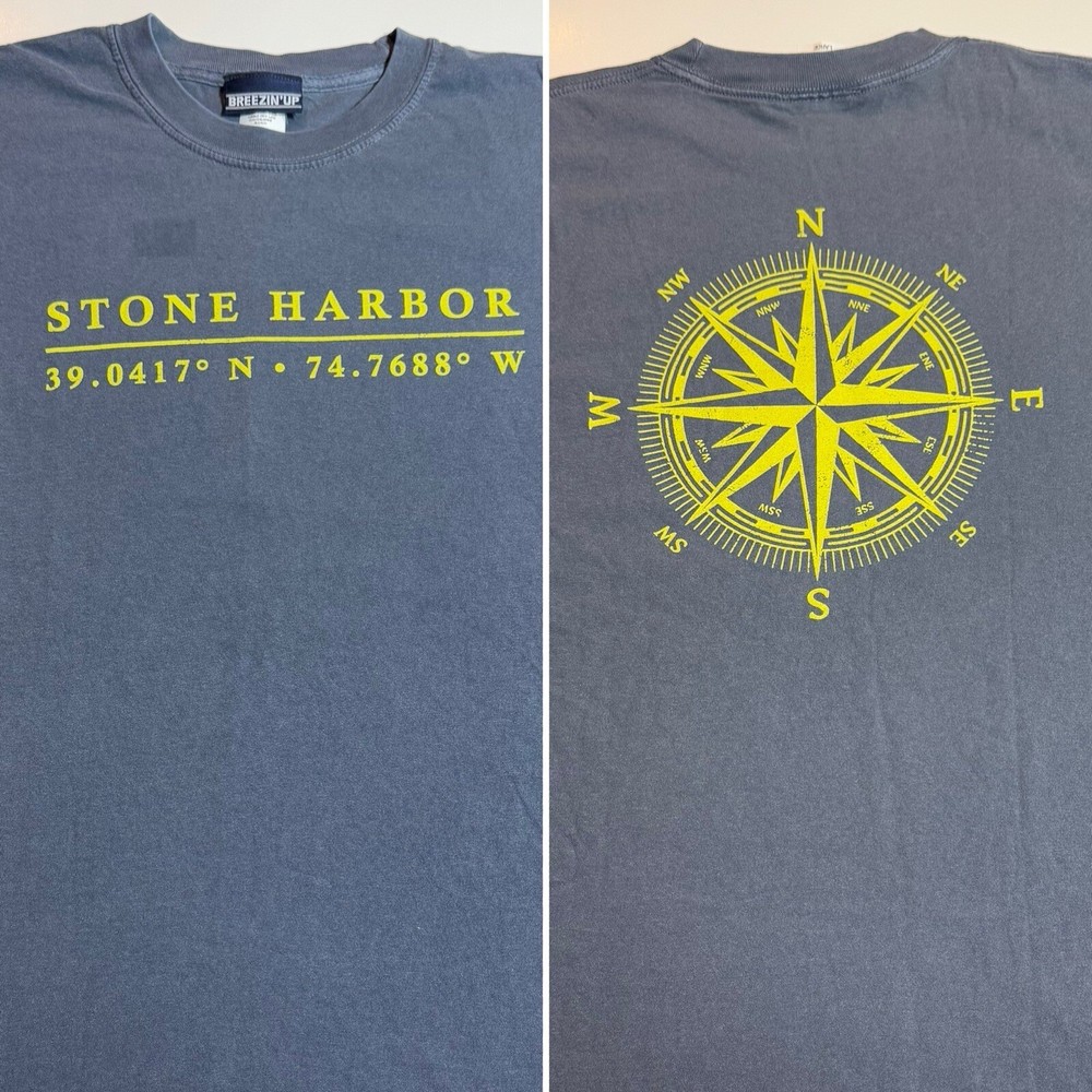 *read description* Adult Large Stone Harbor Coordinates / Compass T-Shirt