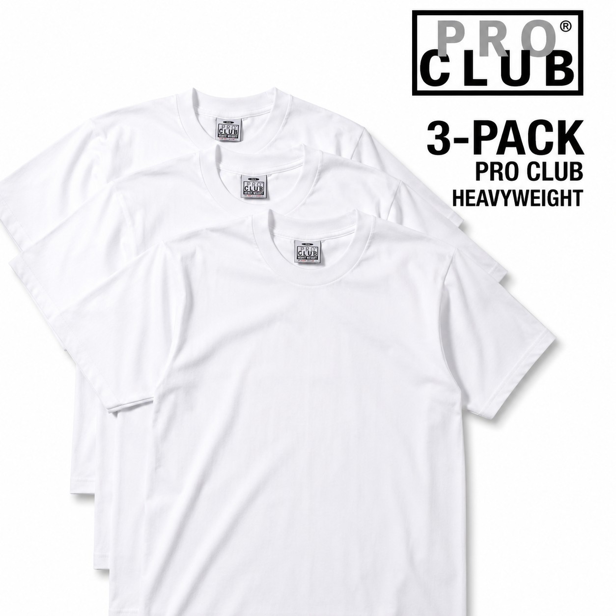 3 PRO CLUB T SHIRT HEAVYWEIGHT SHORT SLEEVE PLAIN 100% COTTON Black Or White gallery