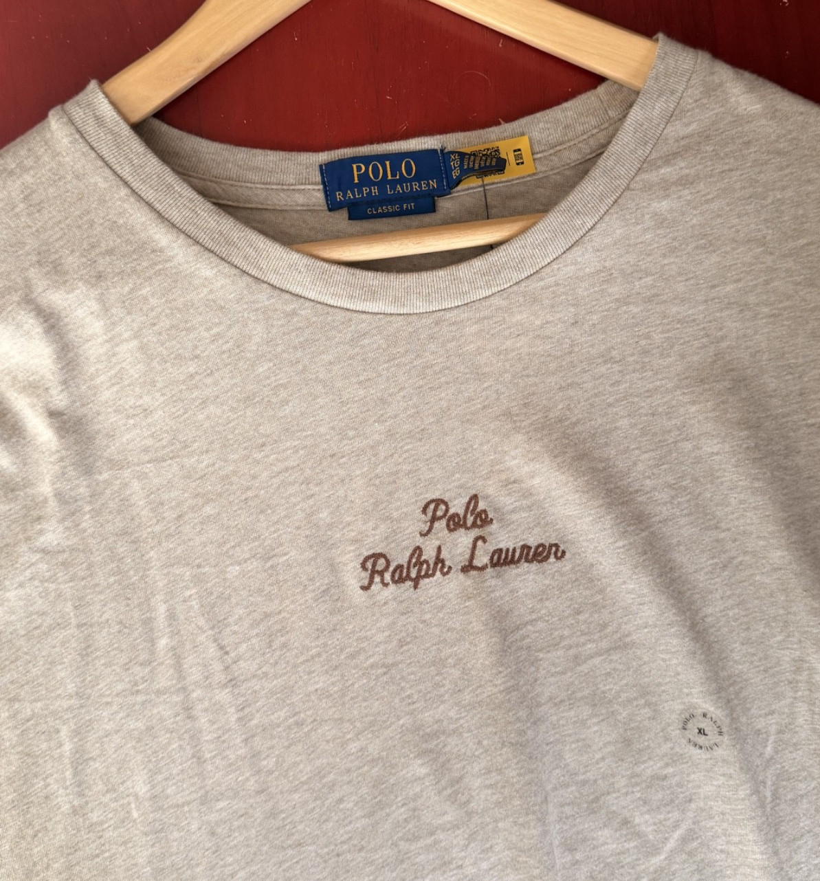 NWT Polo Ralph Lauren Classic Fit Cursive Stitched Embroidered Beige T-Shirt XL gallery