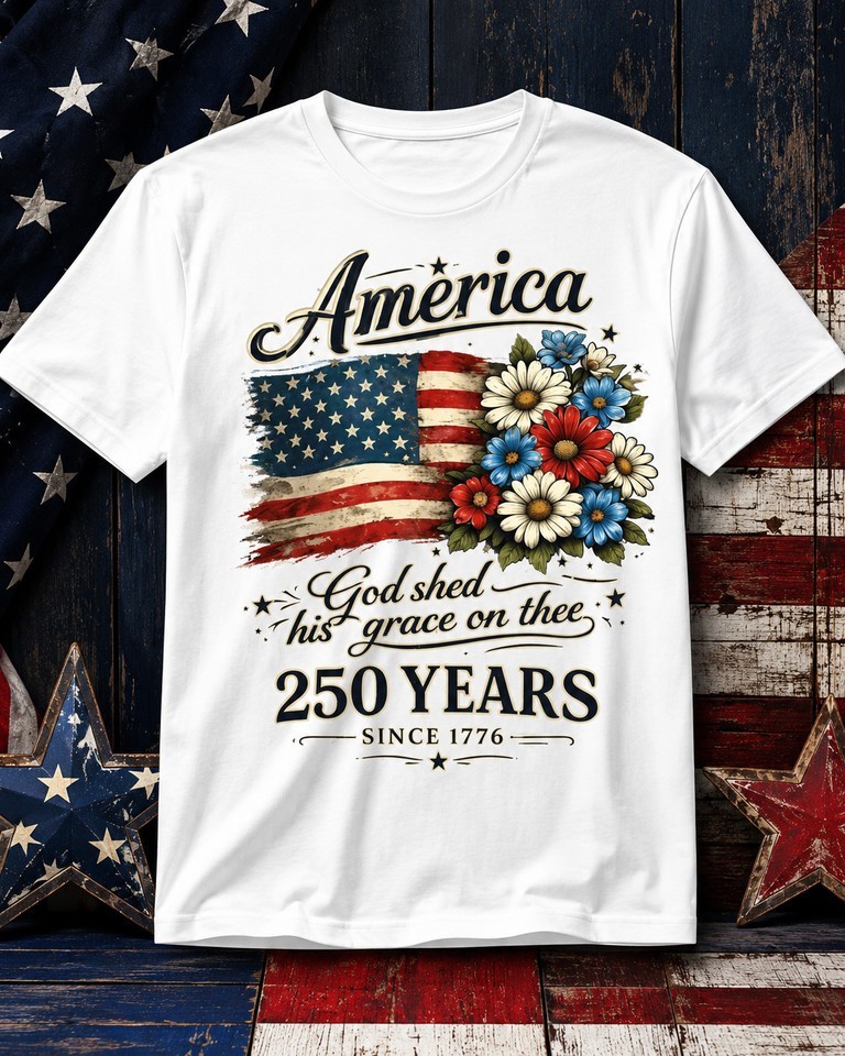 250th Anniversary Flag Floral USA Flag Patriotic Unisex T-Shirt S-5XL K8561 gallery