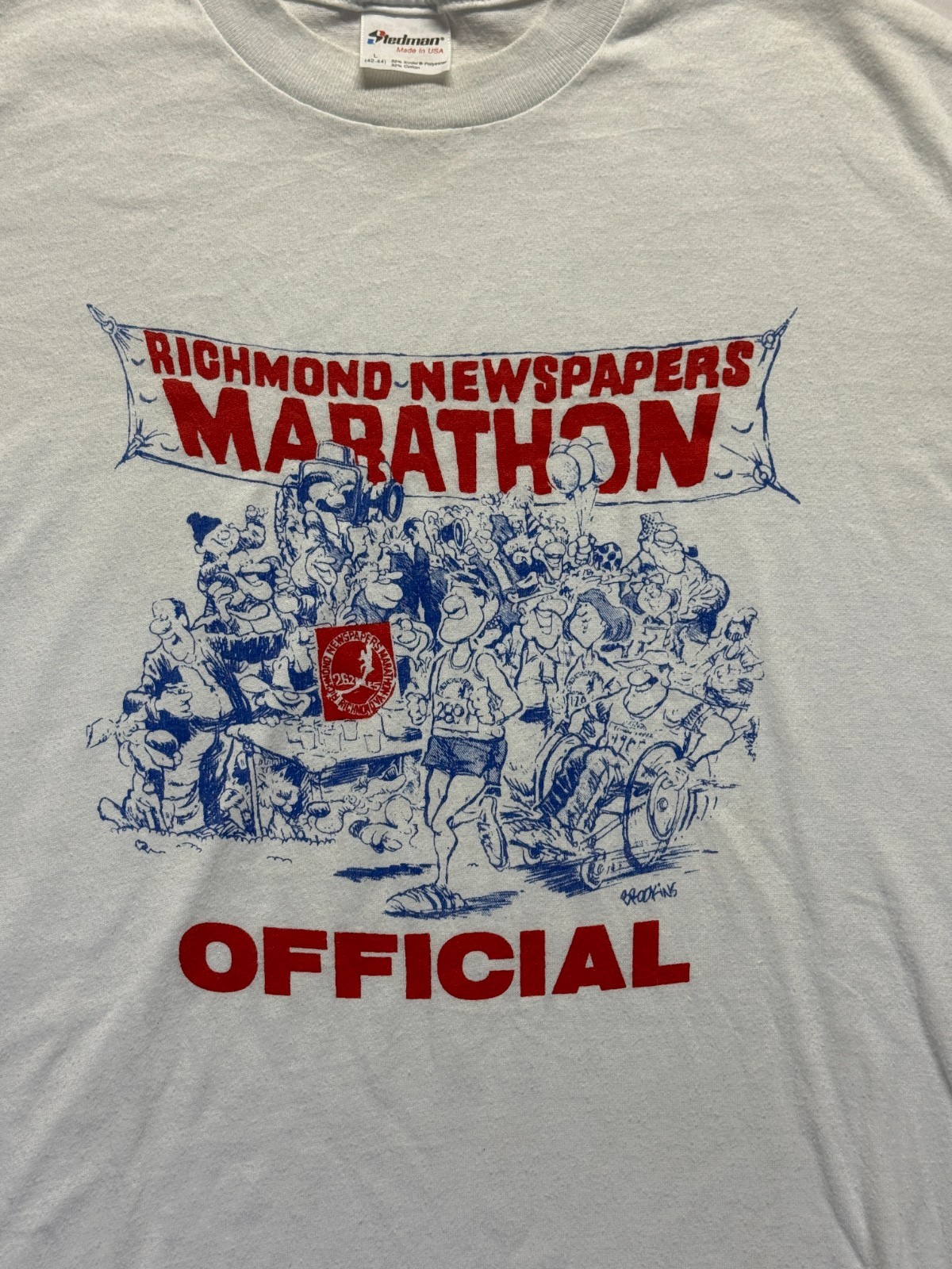 VTG Stedman T Shirt Mens Large White Graphic Print Richmond Newspapers Marathon gallery