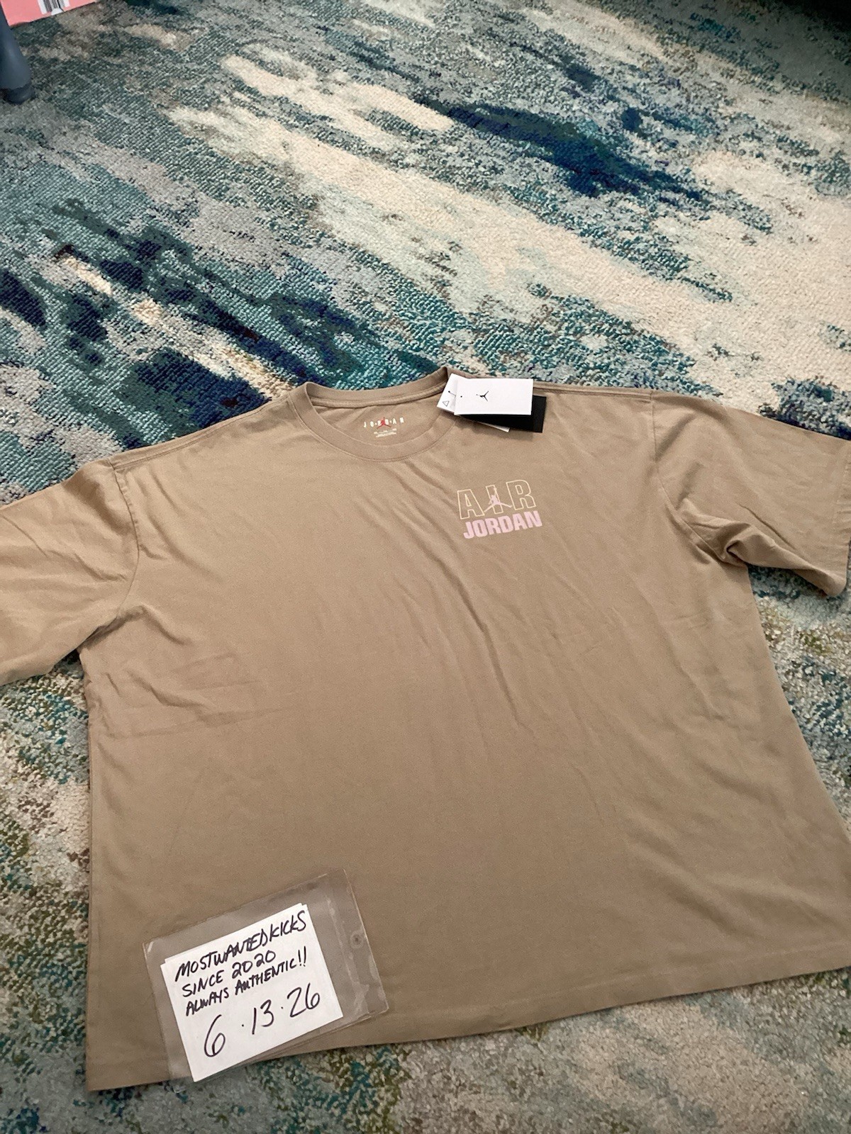 NWT Nike Air Jordan Flight Oversized T-Shirt Khaki & Iced Carmine Men’s Sz XXL gallery