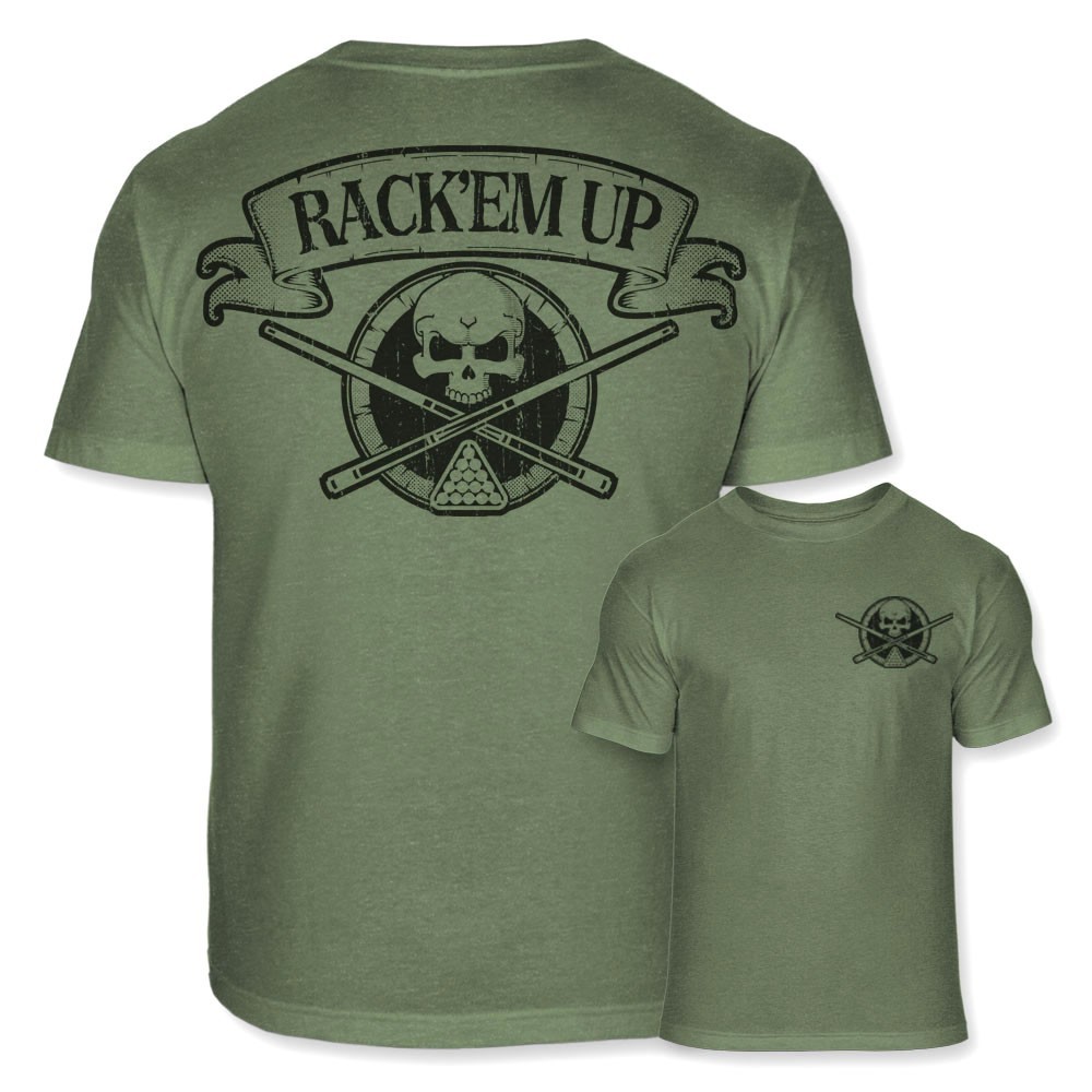 Billiards Skull Crossbones T-Shirt - Rack'em Up Pool Shark Athletic Shirt - A99 gallery