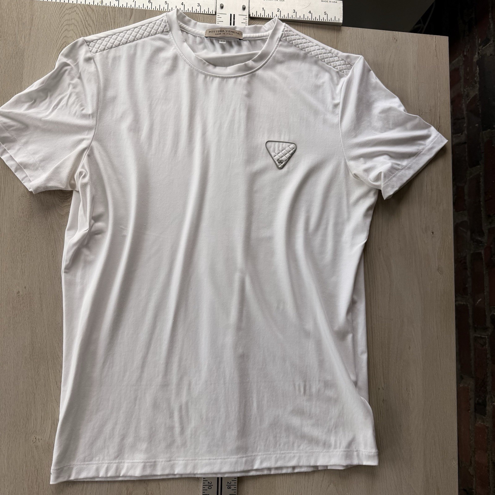 Bottega Veneta White Logo Patch T-Shirt Size 48 Made In Italy Luxury Tee gallery