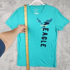 American Eagle Shirt Mens Medium Teal Blue Eagle Graphic Classic Fit Applique