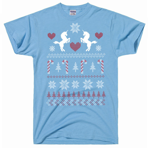 Unicorn Ugly Christmas Sweater funny xmas White Elephant T-Shirt BLUE MENS gallery