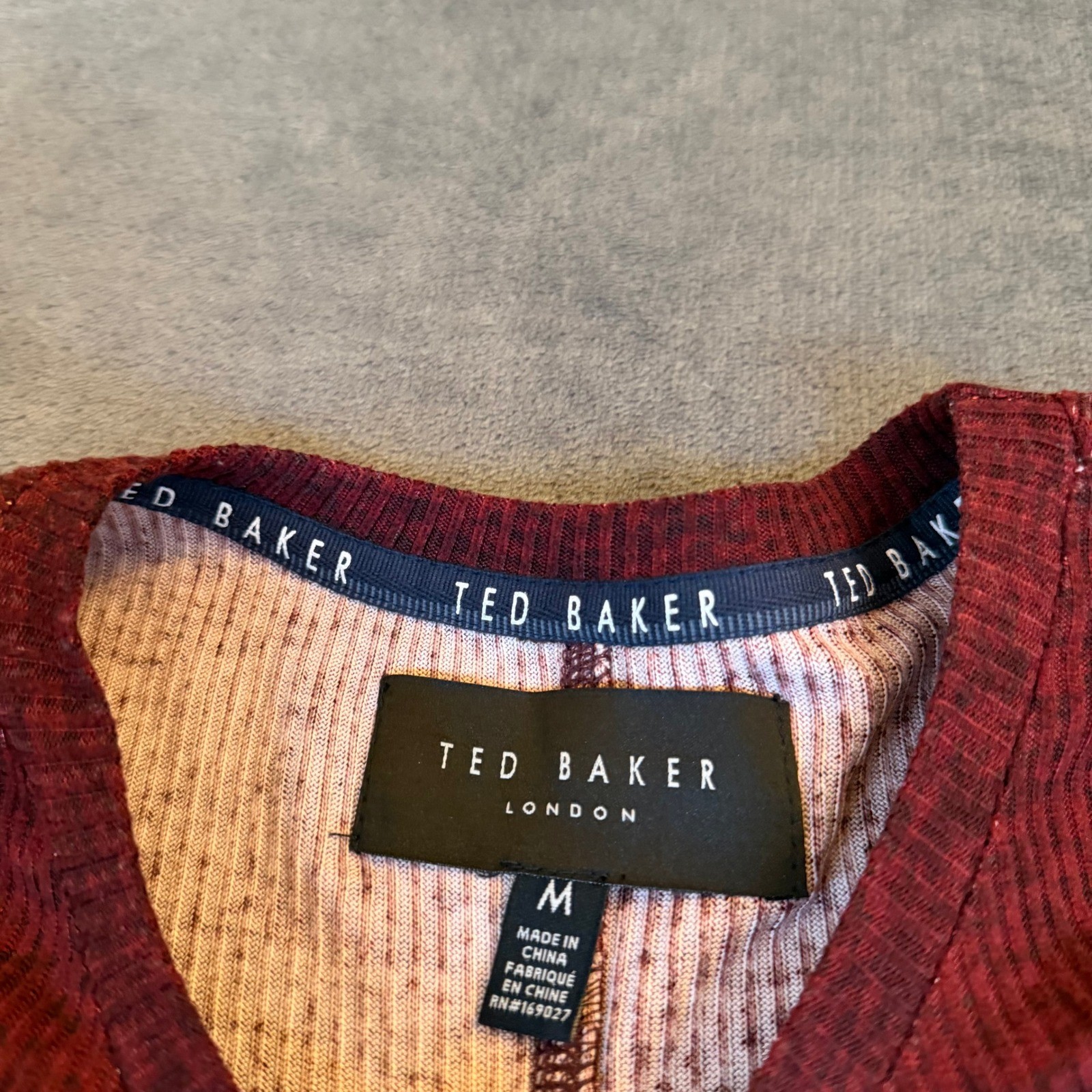 Ted Baker London Shirt Ribbed Long Sleeve Crewneck Top Burgundy Mens Medium NWT gallery
