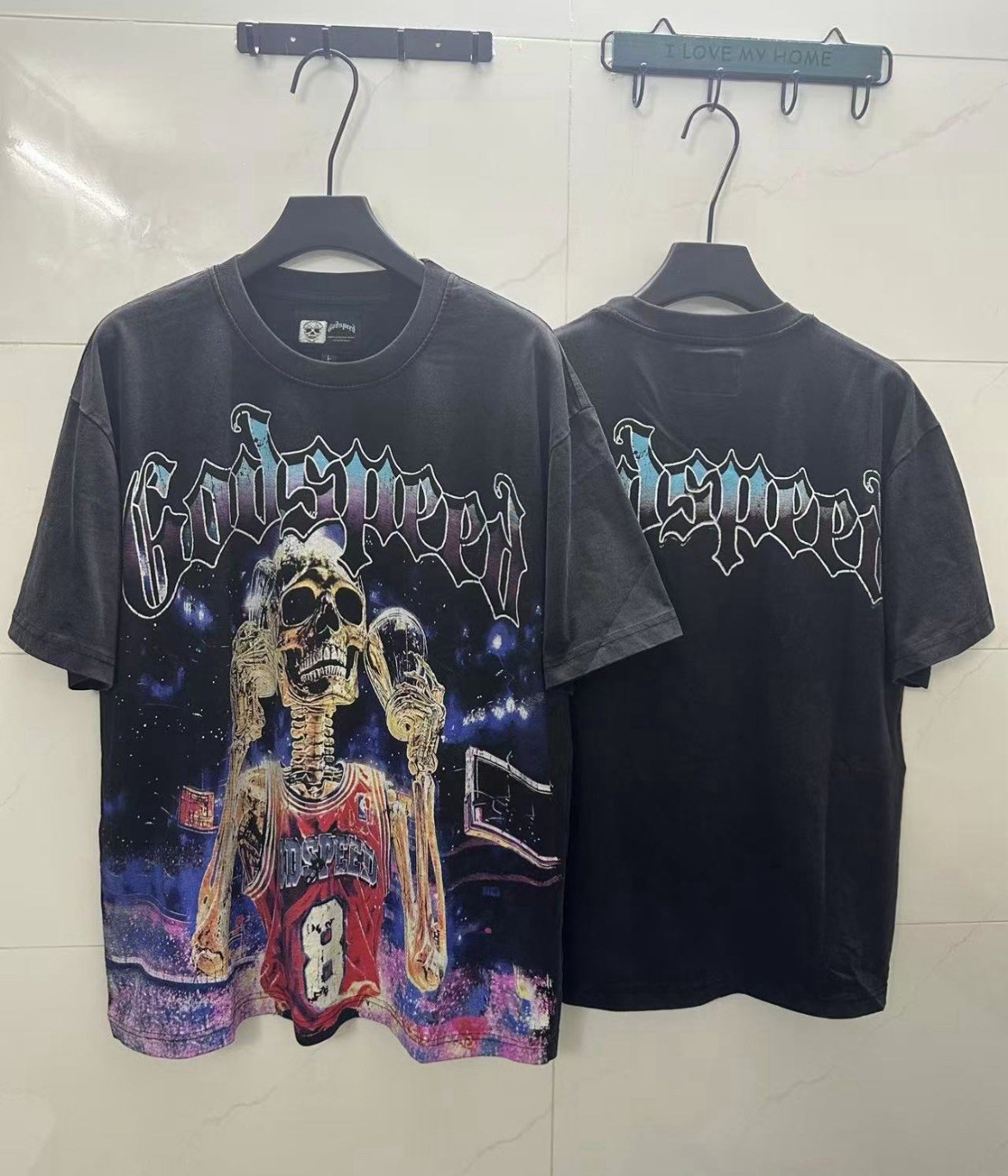 Godspeed Men’s Black Skeleton Graphic T-Shirt Crew Neck Short Sleeve S