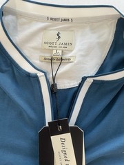 Scott James 1/4 Zip Henley Short Sleeve T-Shirt Men’s L BossBlue/Chalk