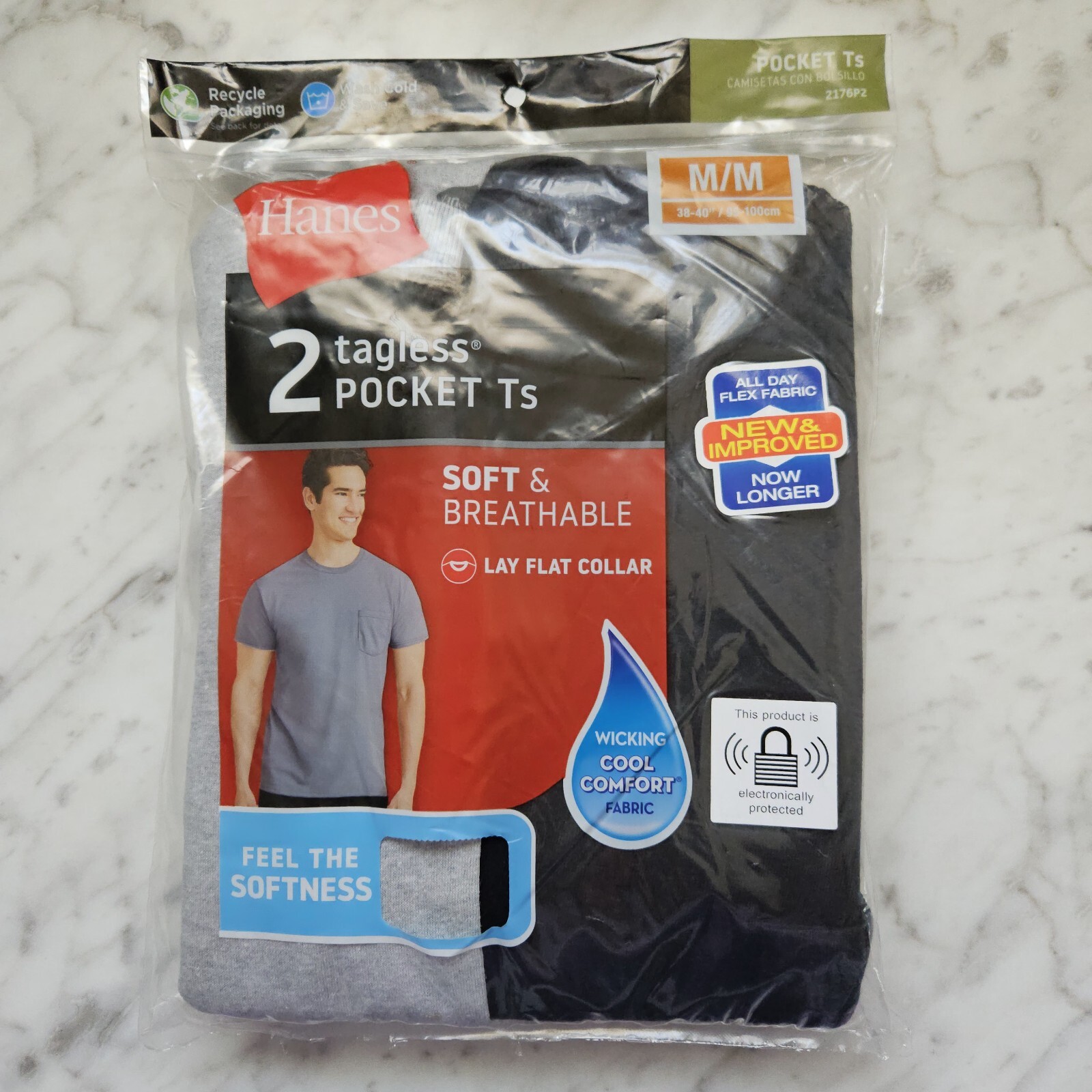 Hanes 2 Pack MEDIUM 38-40" Pocket Tshirts Soft Breathable Cool Wicking Fabric gallery