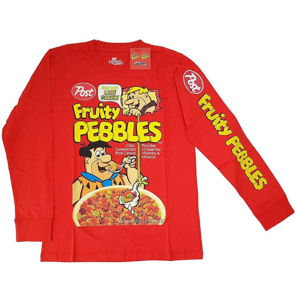Cakeworthy x Fruity Pebbles Cereal Long Sleeve T-Shirt Top Red The Flintstones