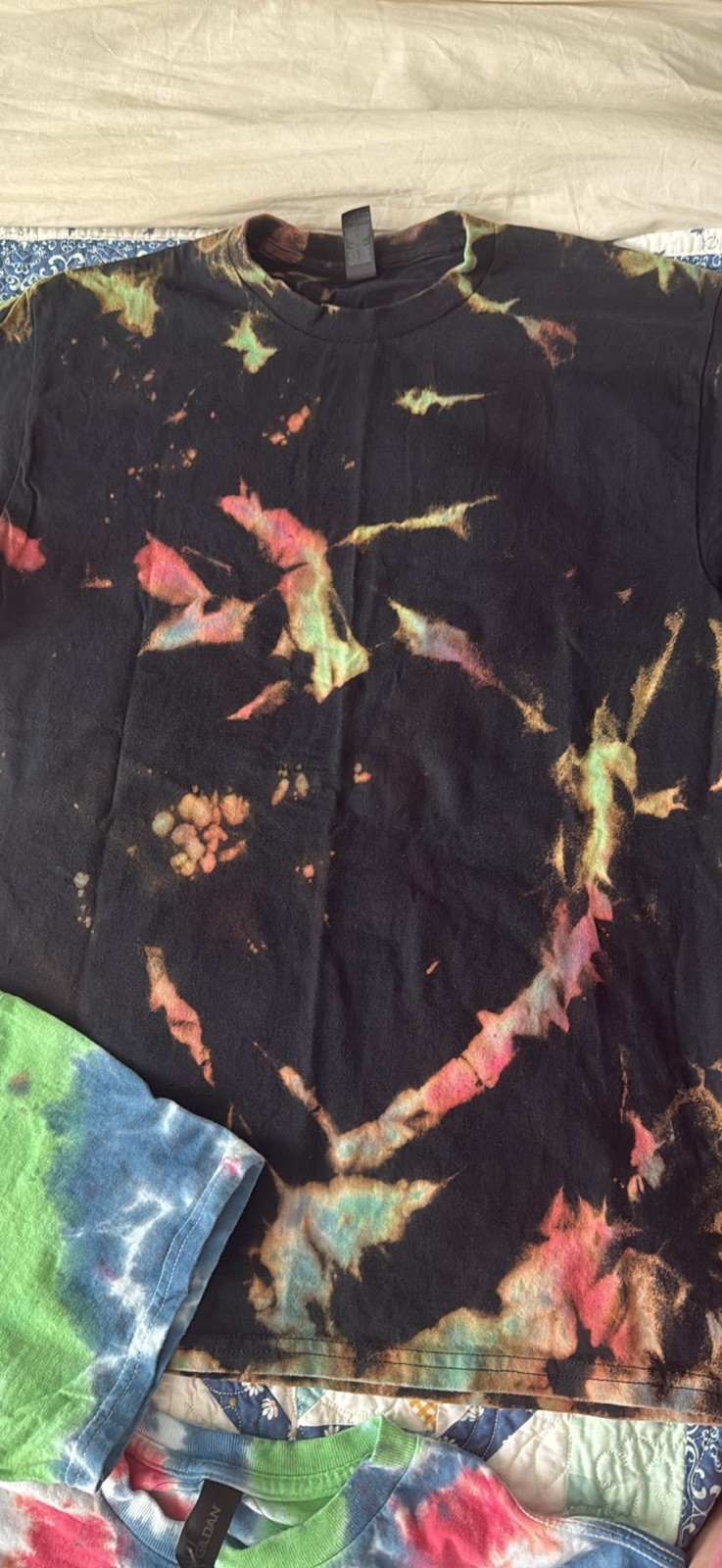 Unisex Adults L Multicolor Tie-Dye Cotton Knit Crew Neck Short Sleeve T-Shirt gallery