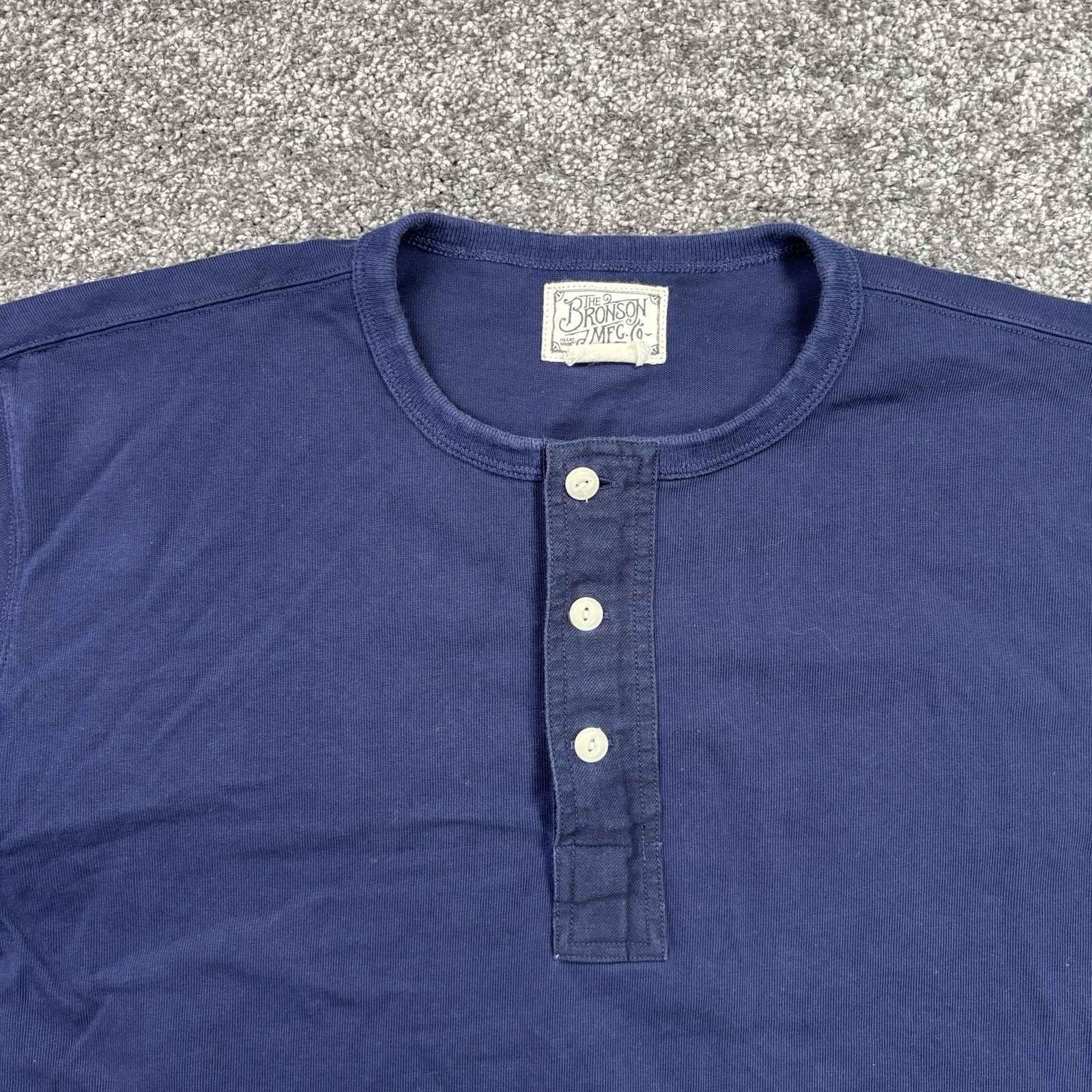 Vintage The Bronson Mfg Henley T-Shirt Mens XL Navy Blue Cotton Short Sleeve gallery
