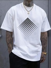 Men’s Modern Geometric Triangle Pattern T-Shirt – White & Black Casual Tee