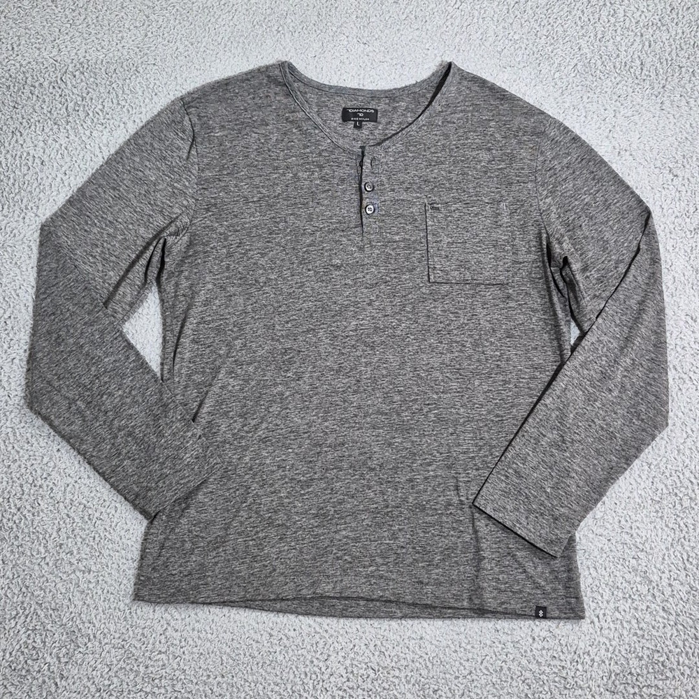 7 Diamonds Premium T Shirt Menś Size Large Gray Henley Breathable Light Casual