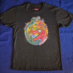 NEW – MEDIUM – Curbside Clothing Rad Raptors – Black Heather Tee Shirt Indie Art