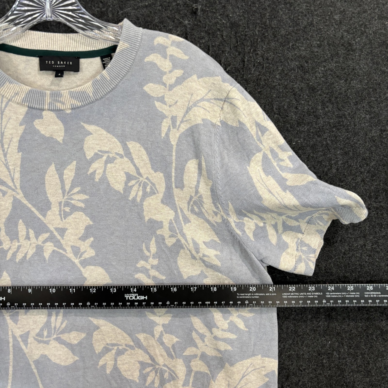 Ted Baker Shirt Men's XL Blue Floral Short Sleeve Knit Crewneck Pullover Casual gallery