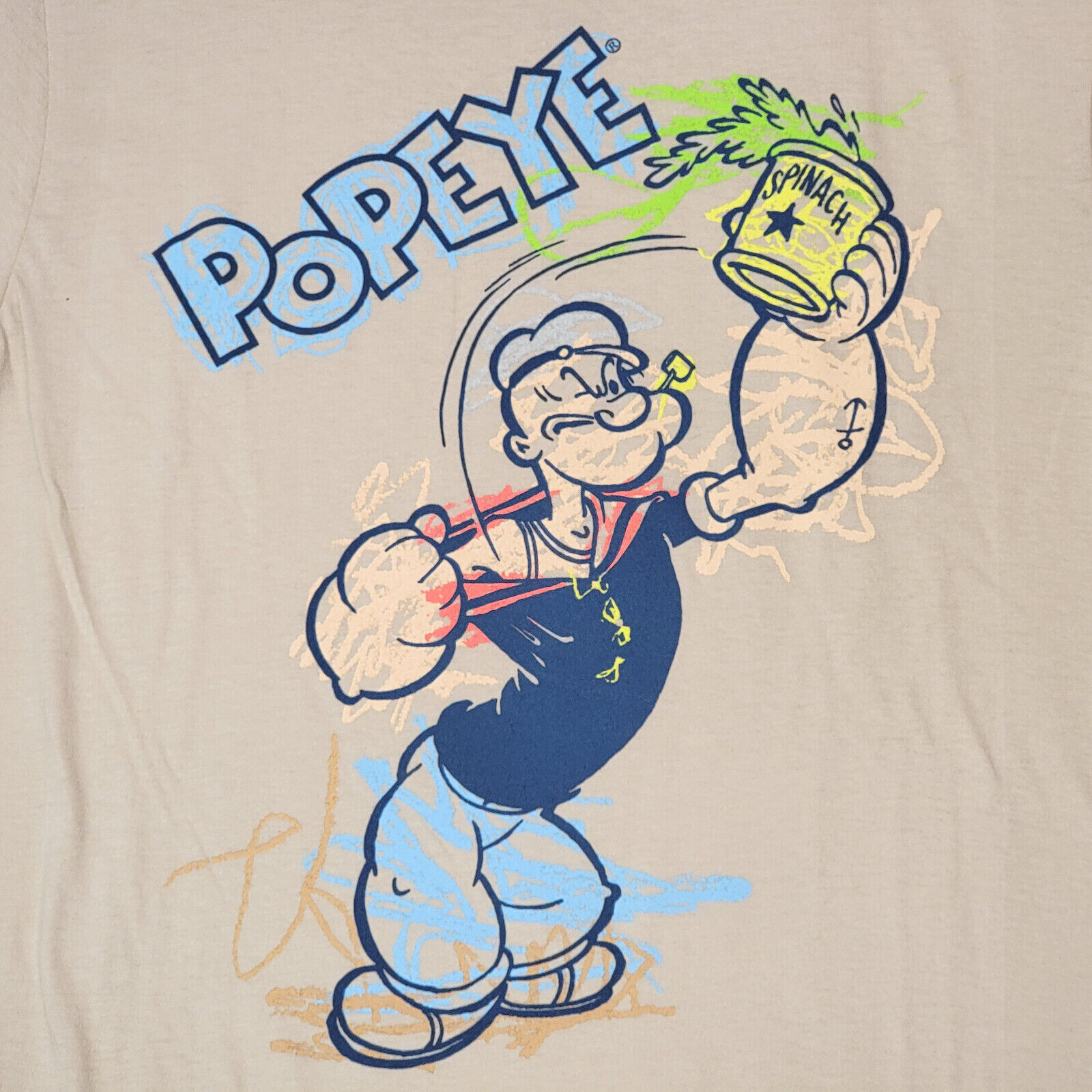 POPEYE THE SAILOR MAN Shirt Mens Extra Large XL Beige Casual Coloring Book NWT