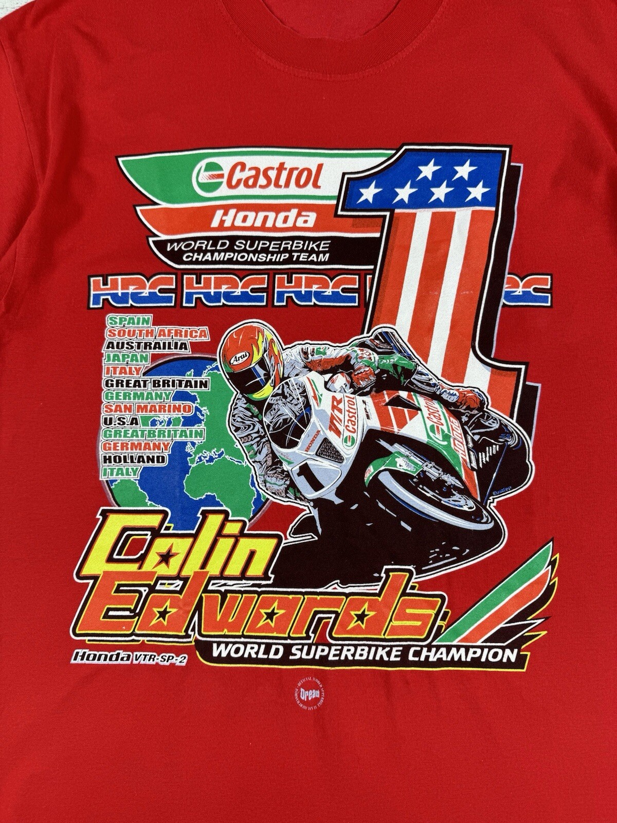 Vintage Colin Edwards Racing Honda Bike 2001 Red HRC Moto Formula 1 T Shirt Tee gallery