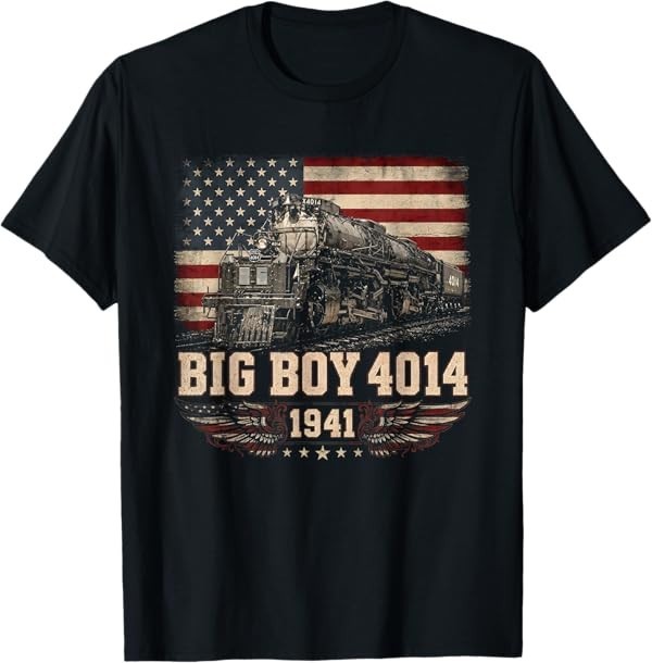 Big Boy 4014 Train Engineer Steam Train American Flag July 4 T-Shirt gallery
