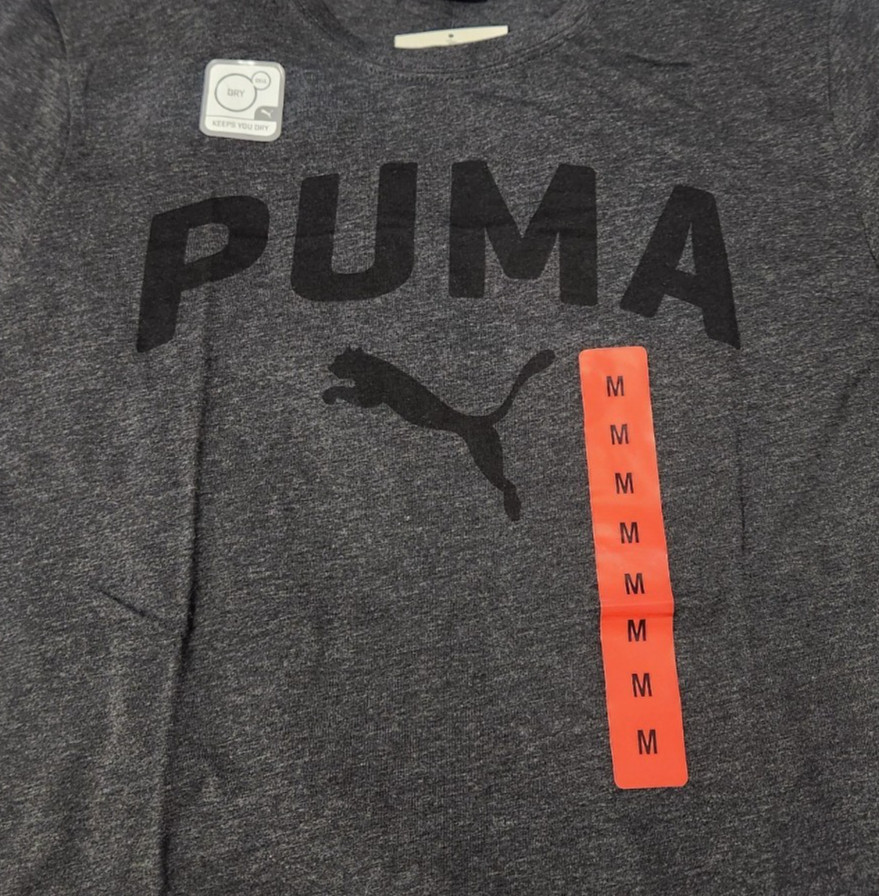 Puma Mens M Logo T-Shirt Dry Cell Tee Dark Heather Gray Short Sleeve Poly Cotton gallery