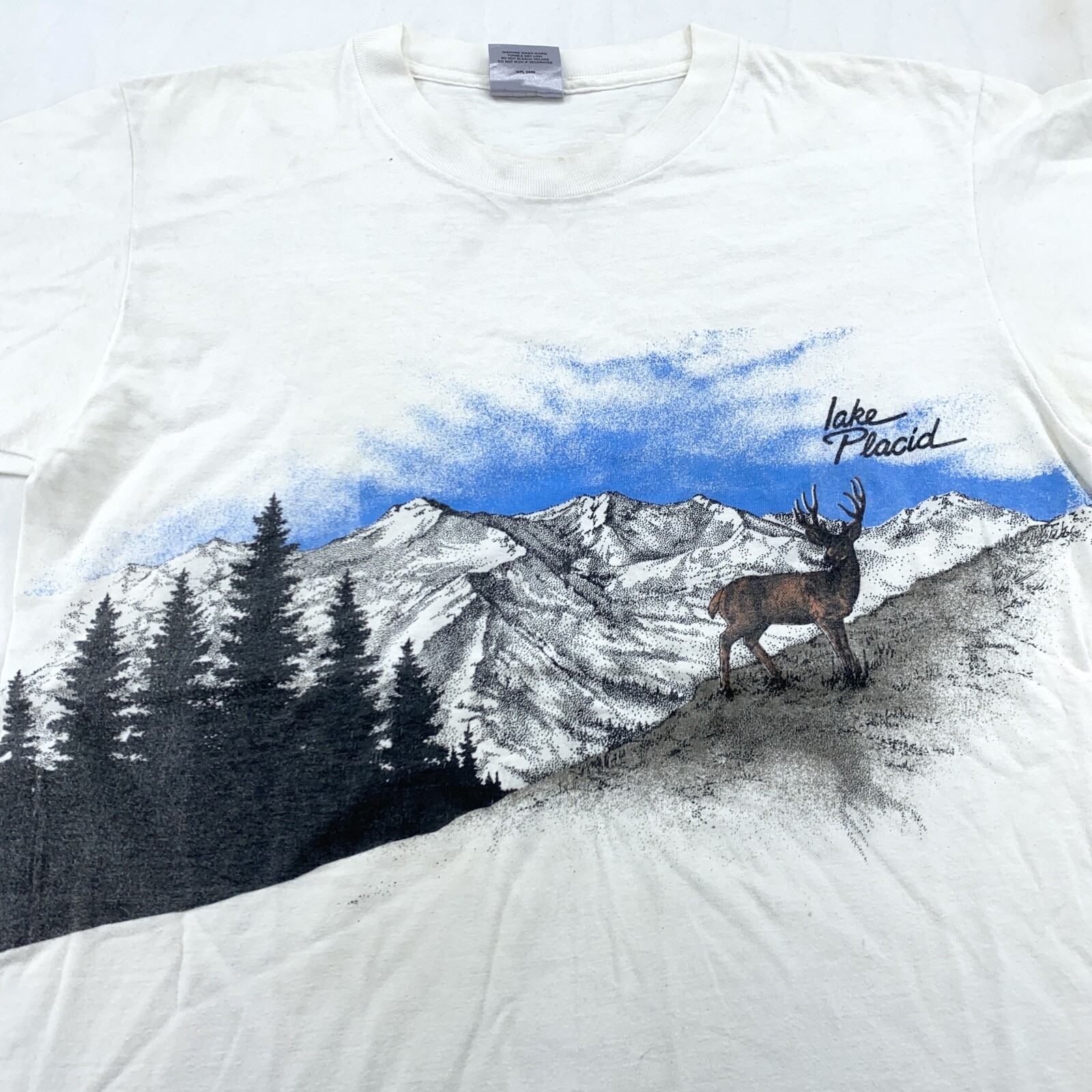 vintage 90s LAKE PLACID DEER MOUNTAIN DOUBLE-SIDED T-Shirt MEDIUM/LARGE new york gallery
