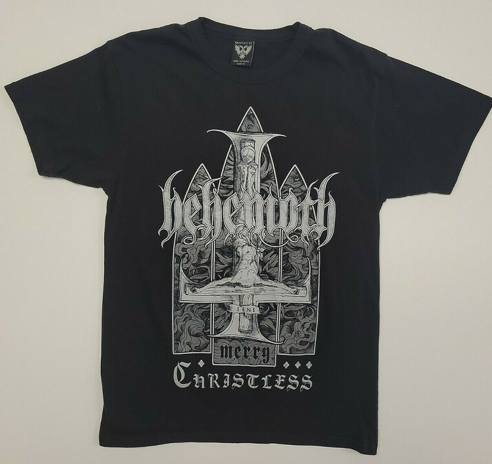 Behemoth Band T Shirt Raised Print Merry Christless “100% SATANIC” Black Sz Med