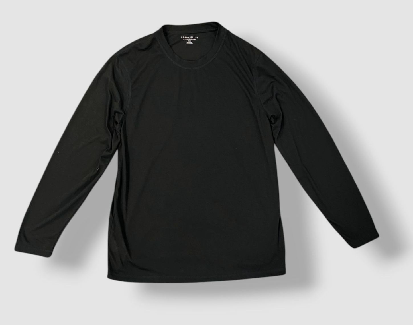 Perry Ellis Men's Black Long-Sleeve Stretch Crewneck Shirt Top Size L gallery