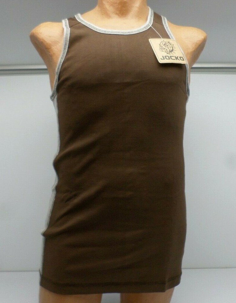 Jocko Mens Jake Side Stripe Racerback Tank Top Brown/Heather Sz Md-4X #8122 157G