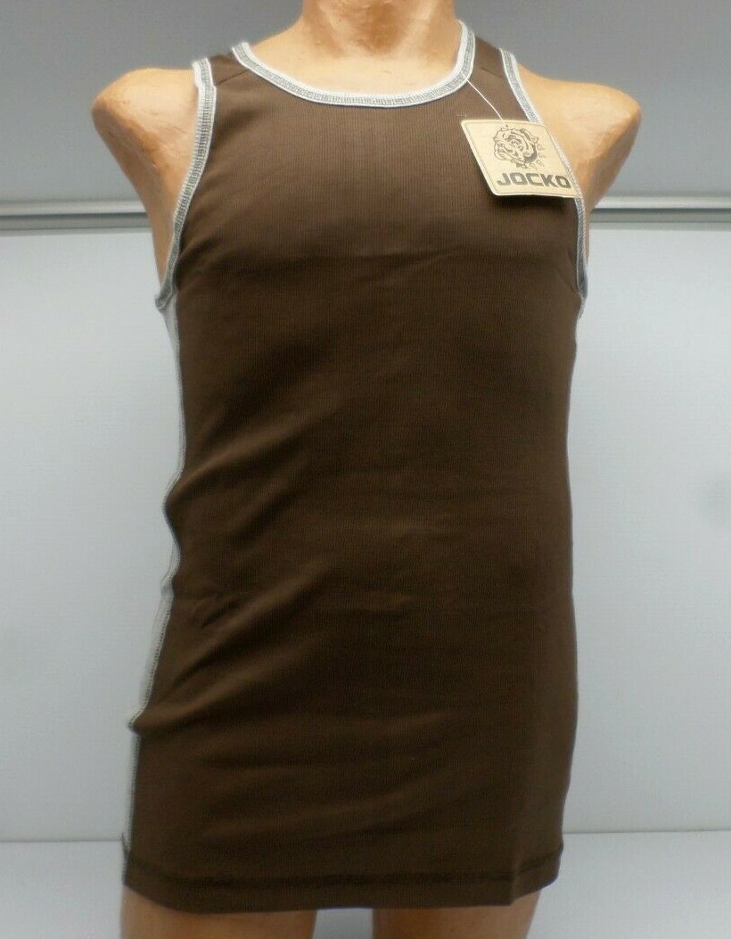 Jocko Mens Jake Side Stripe Racerback Tank Top Brown/Heather Sz Md-4X #8122 157G
