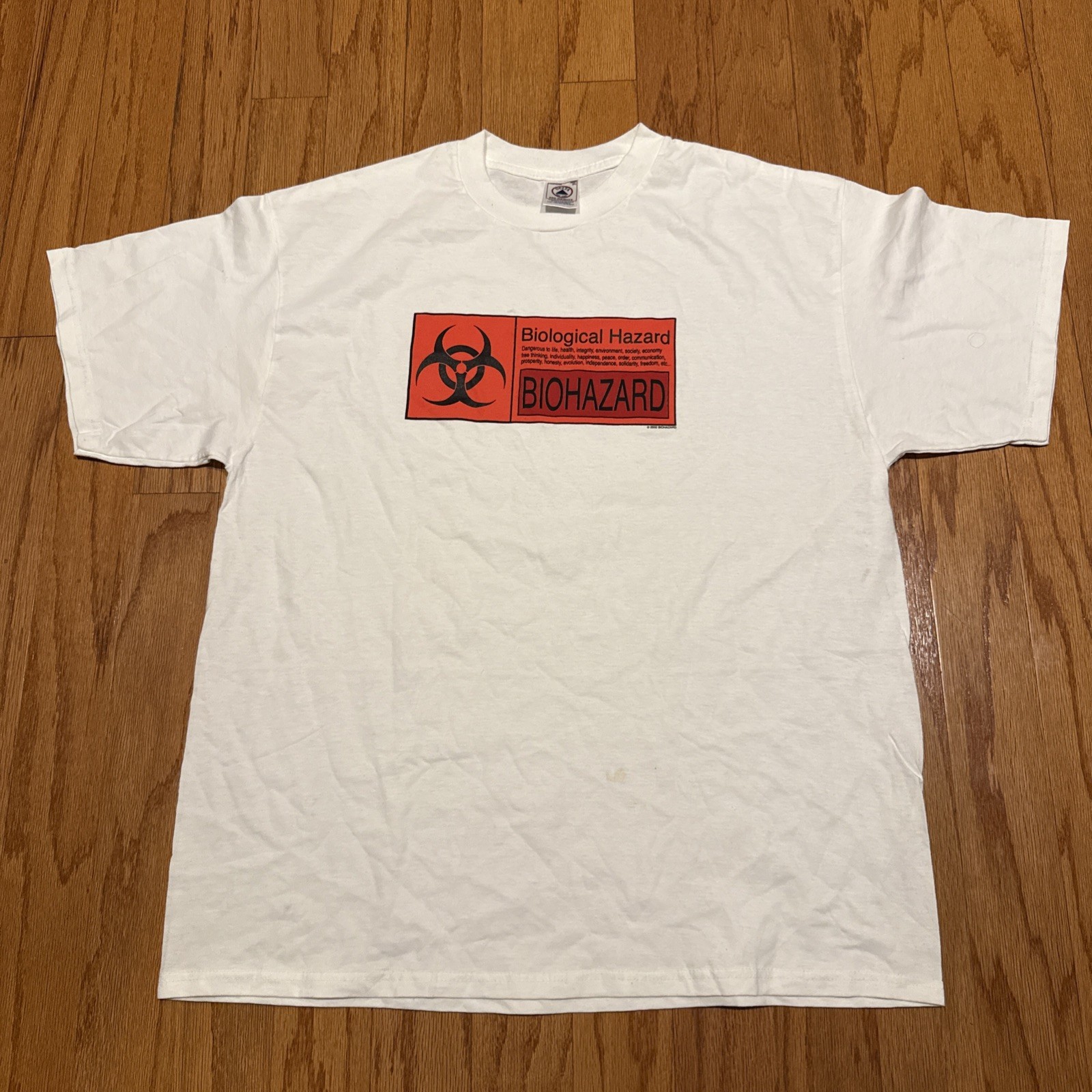 Vintage Biohazard Shirt Mens XL 2002 Graphic Delta Pro Weight White Graphic