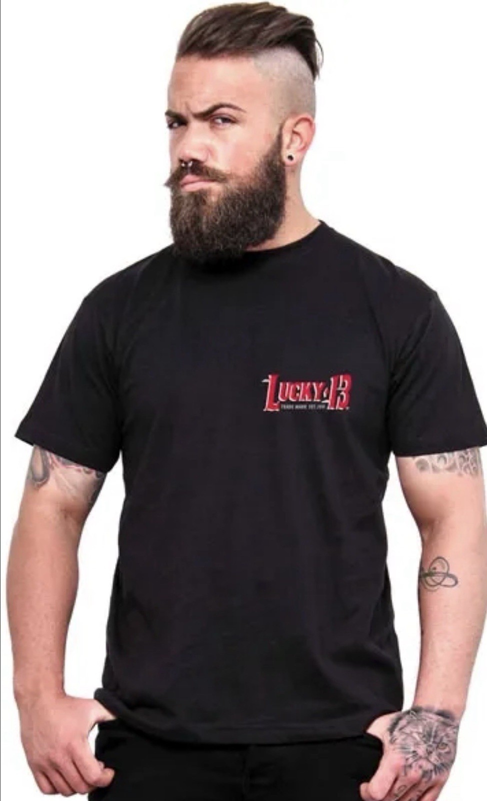 Lucky 13 El Speedy 13 Black Graphic Print Crew Neck T-Shirt L Cotton gallery