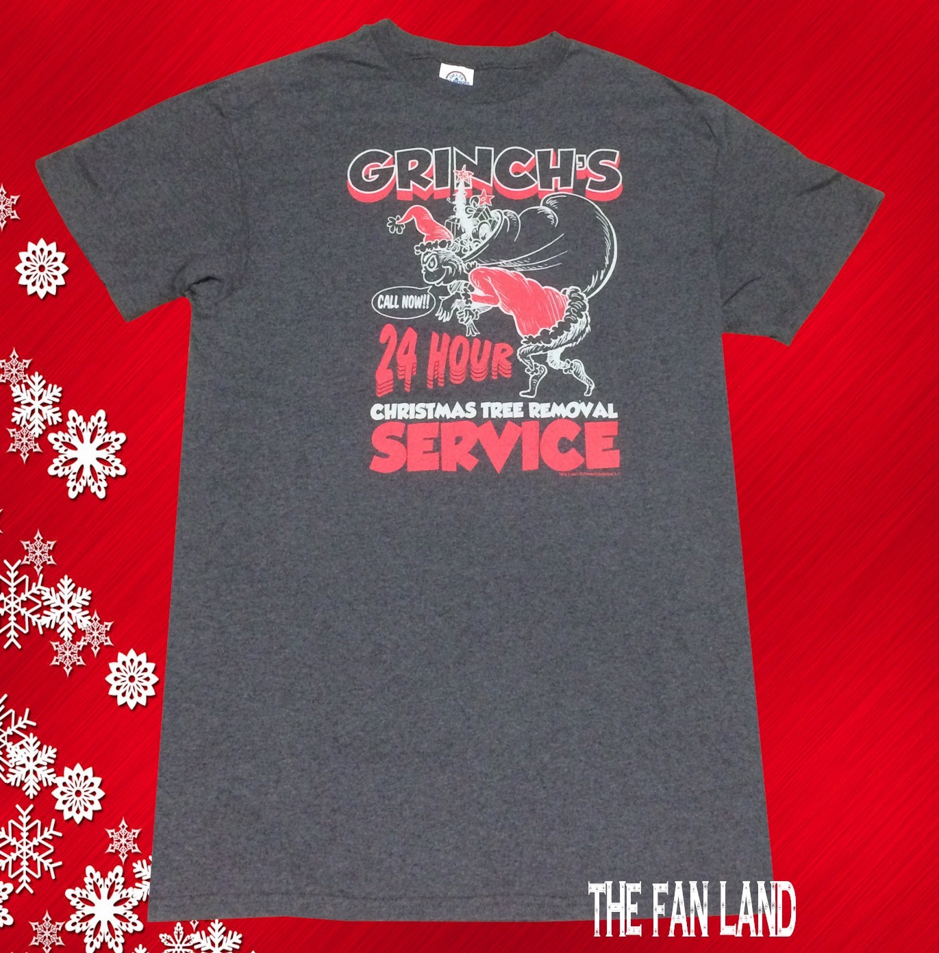 New Dr. Seuss The Grinch Christmas Tree Removal Service Mens Vintage T-Shirt