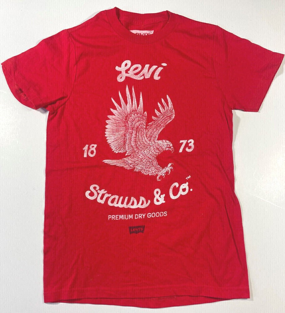 Levi’s T Shirt Levis Strauss Levi Eagle Premium Dry Foods Red 100% Cotton