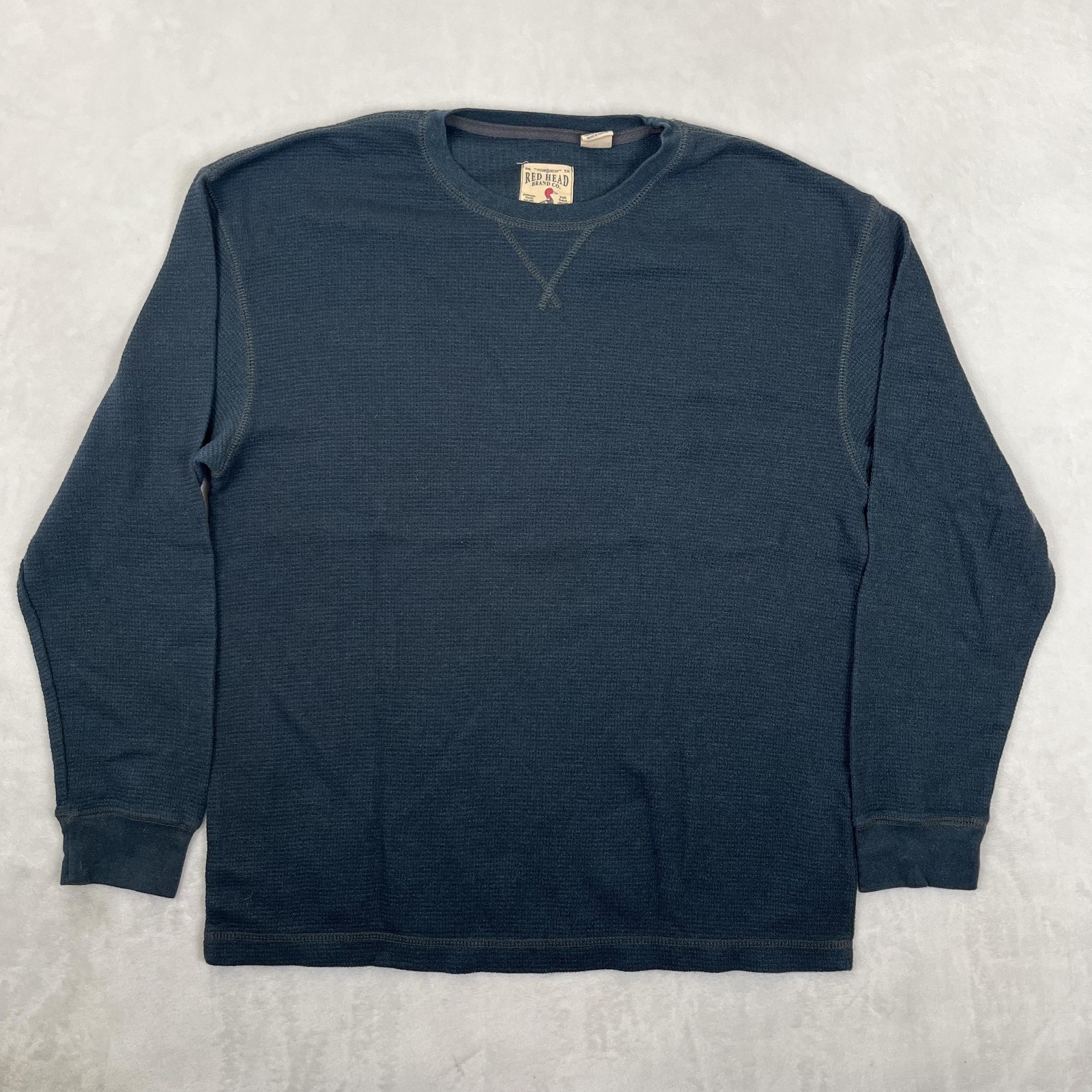 RedHead Long Sleeve Thermal T-Shirt Mens Large Blue Waffle Knit Crew Neck gallery