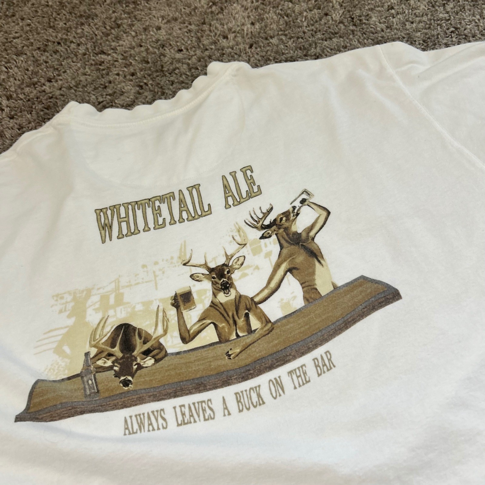 Outdoor Life Whitetail Ale Graphic T Shirt Mens XL White Deer Canoe Beer gallery