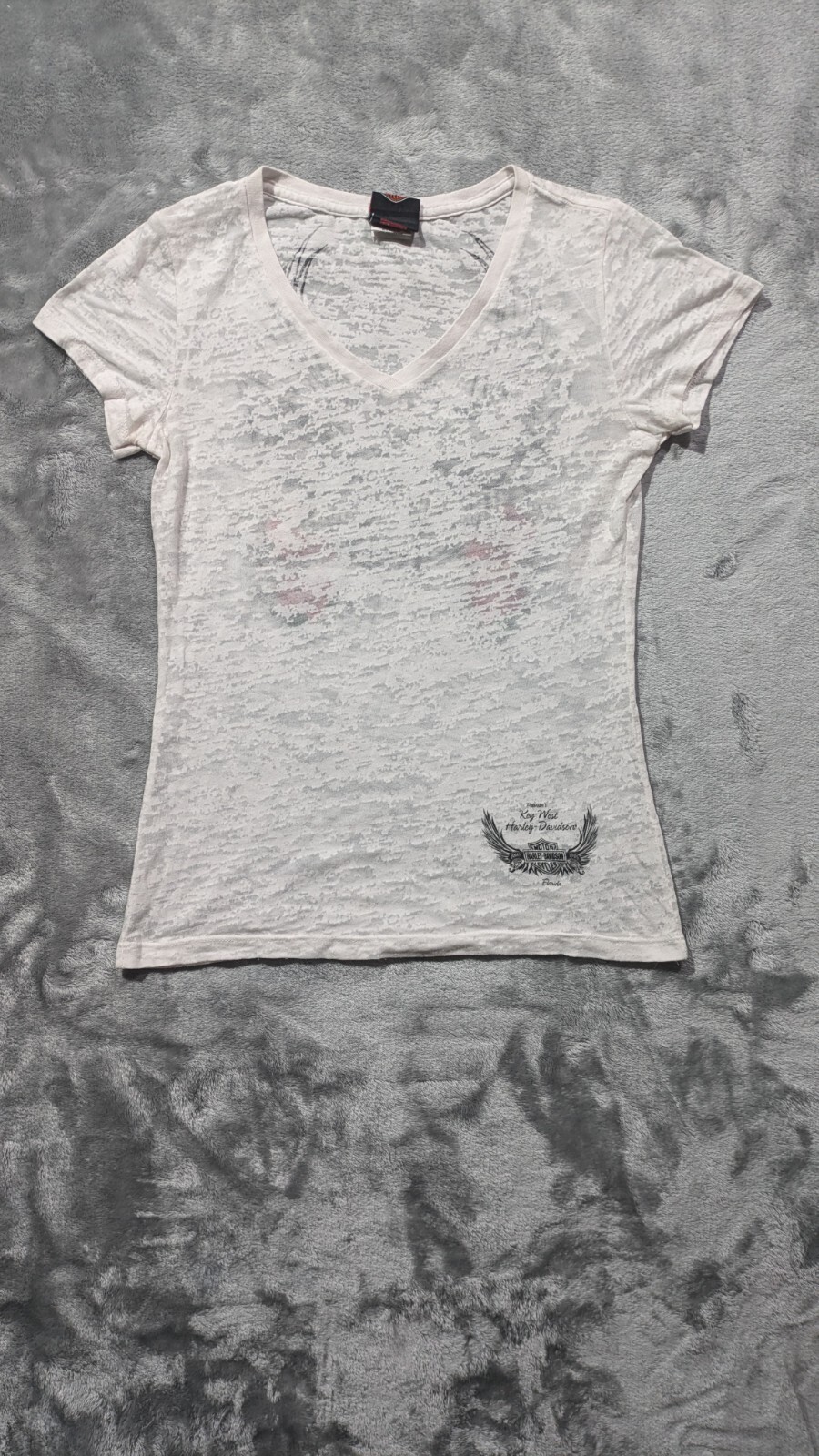 Harley Davidson Motorcycles Angel Wings Semi Sheer V Neck Shirt Womens Size L gallery