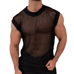Trendy Men’s Mesh See through Sleeveless Tank Top Streetwear Nightclub Vest