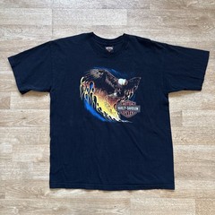 Vintage 2002 Y2K Harley Davidson Eagle Flame Holoubek T-Shirt XL Double Sided