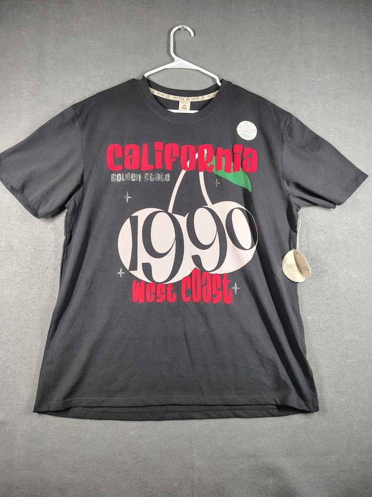 Recycled Threads Men’s XL California 1990 West Coast Graphic Tee Black NWT