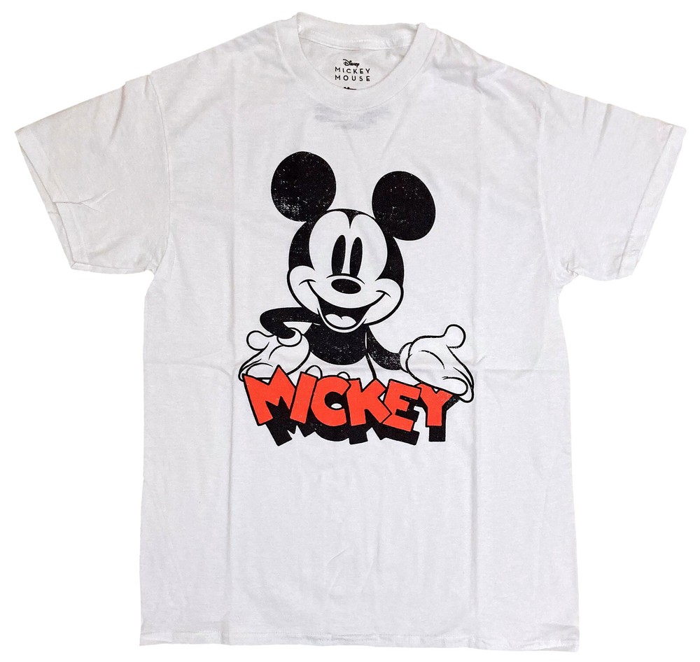 Disney Mickey Mouse “Mickey” Distressed Men’s White T-Shirt