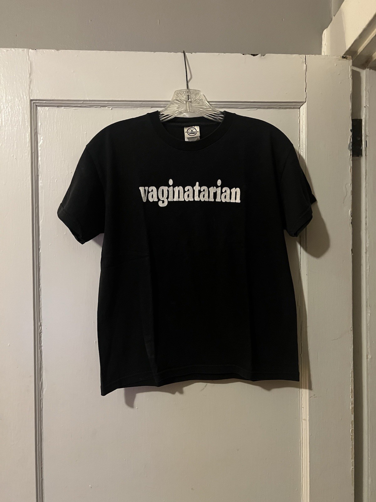 Womens Vintage Tee 90s Y2K Delta Pro Weight Black ‘Vaginatarian’ T-Shirt (L)