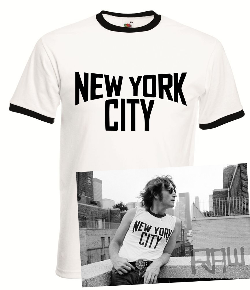 John Lennon Vintage Ringer Black and White New York City T-Shirt The Beatles gallery
