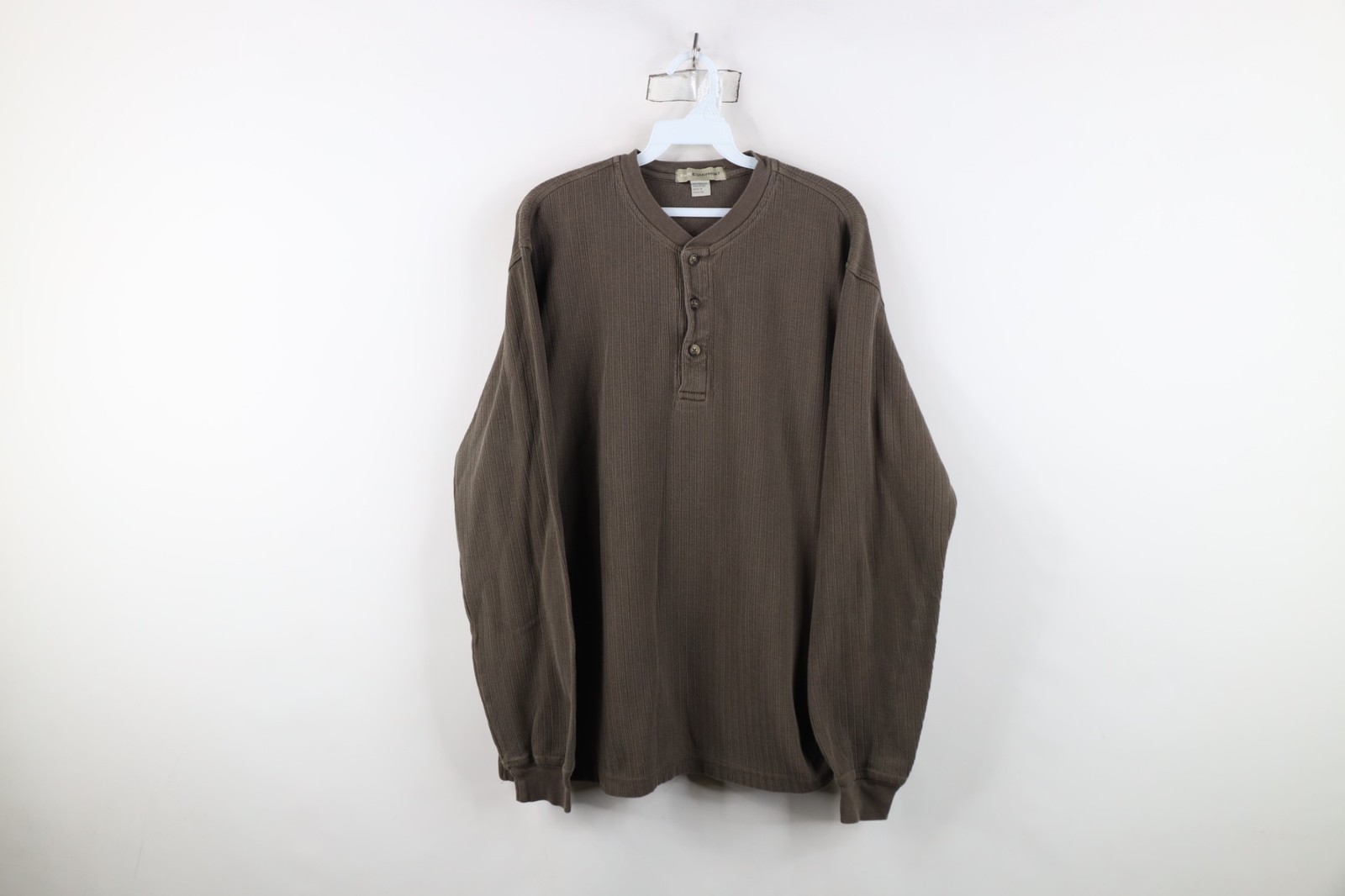Vtg 90s Streetwear Mens Large Faded Heavy Ribbed Knit Long Sleeve Henley T-Shirt gallery