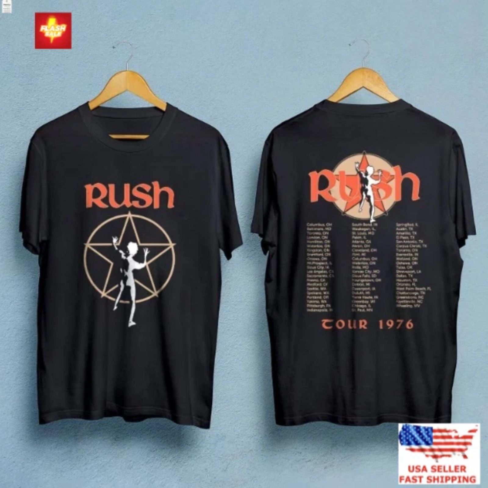 Rush Tour 1976 Vintage Band Shirt Rock Concert Tee Front Back Print Unisex gallery